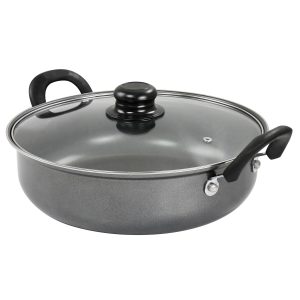 Gibson Everyday Highberry Non Stick Steel All Purpose Frying Pan with Lid, 12-inch Length, Charcoal, Kitchen Cooking Accessories, 127790.02